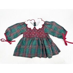 Saving Grace Smocks Dress 9M Green Plaid Smocked Christmas Holiday